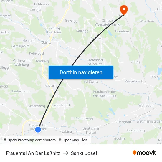 Frauental An Der Laßnitz to Sankt Josef map