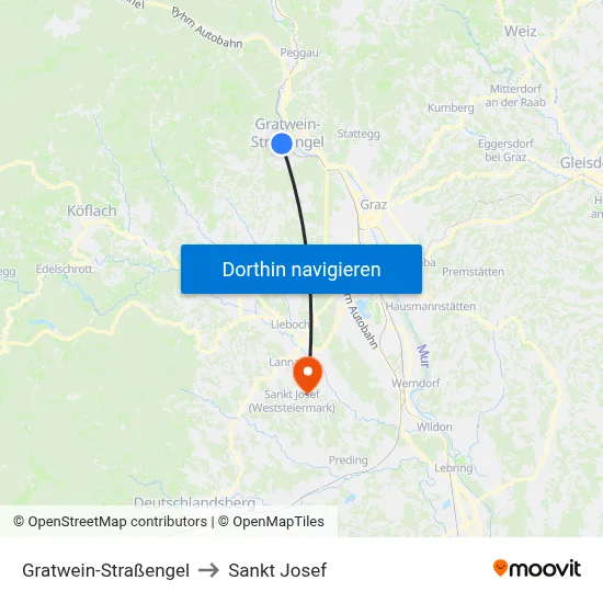 Gratwein-Straßengel to Sankt Josef map