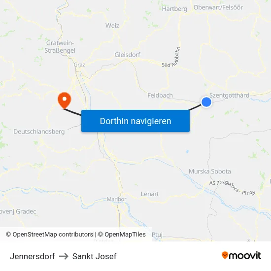 Jennersdorf to Sankt Josef map