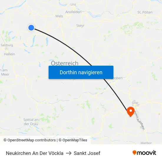 Neukirchen An Der Vöckla to Sankt Josef map