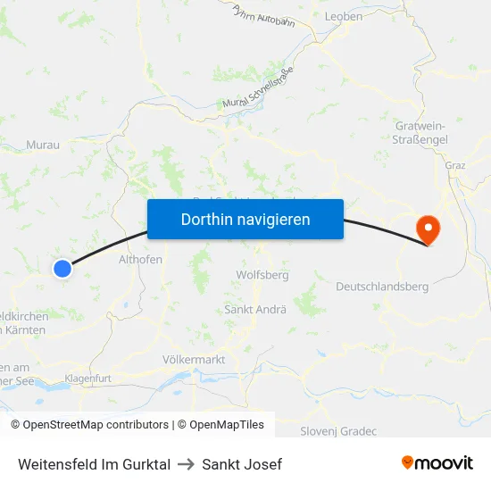 Weitensfeld Im Gurktal to Sankt Josef map