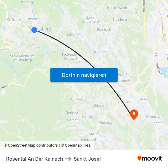 Rosental An Der Kainach to Sankt Josef map