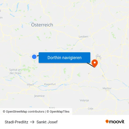 Stadl-Predlitz to Sankt Josef map