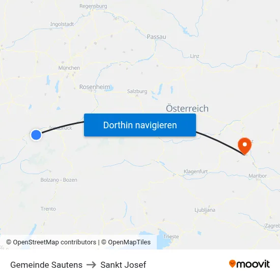 Gemeinde Sautens to Sankt Josef map