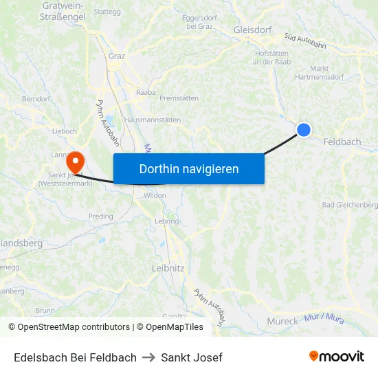 Edelsbach Bei Feldbach to Sankt Josef map