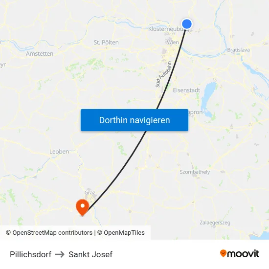 Pillichsdorf to Sankt Josef map