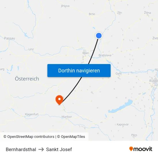 Bernhardsthal to Sankt Josef map
