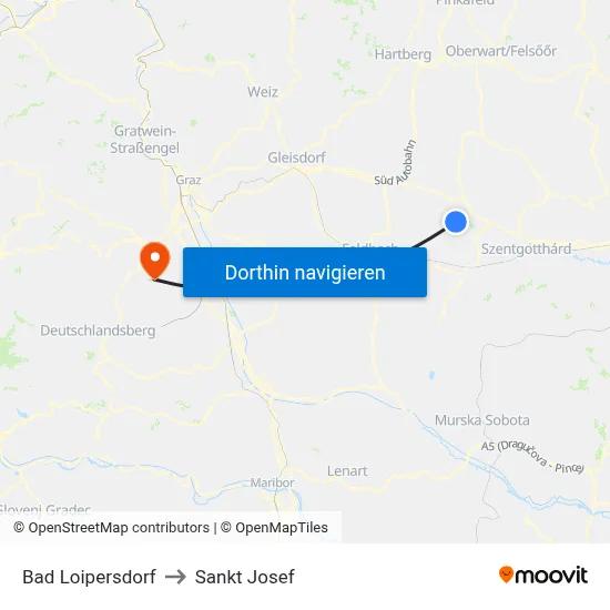 Bad Loipersdorf to Sankt Josef map