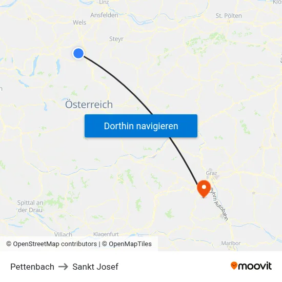 Pettenbach to Sankt Josef map