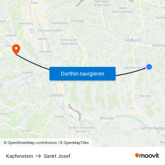 Kapfenstein to Sankt Josef map