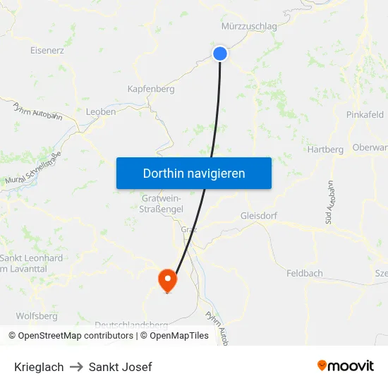 Krieglach to Sankt Josef map