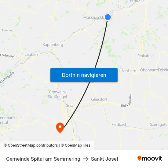 Gemeinde Spital am Semmering to Sankt Josef map