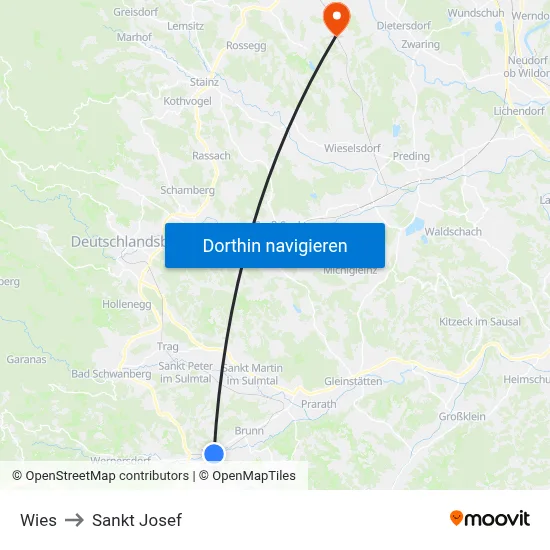 Wies to Sankt Josef map