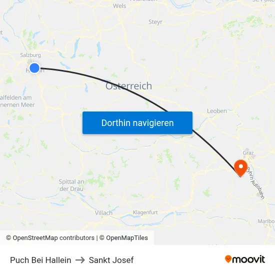 Puch Bei Hallein to Sankt Josef map