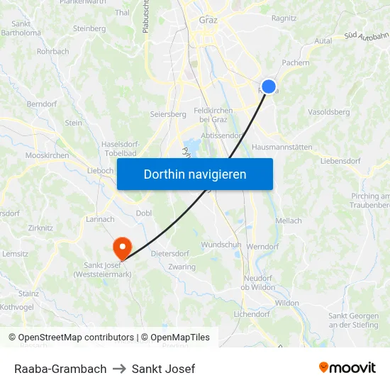 Raaba-Grambach to Sankt Josef map