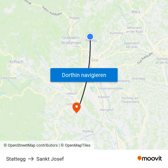 Stattegg to Sankt Josef map