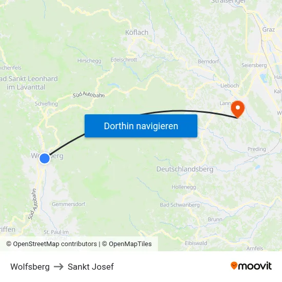Wolfsberg to Sankt Josef map