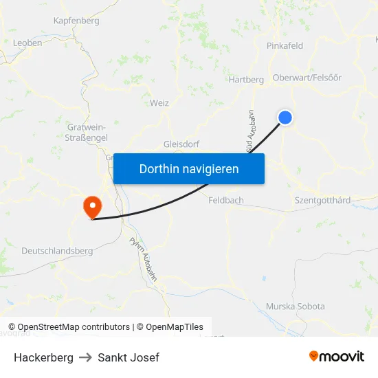 Hackerberg to Sankt Josef map