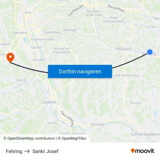Fehring to Sankt Josef map