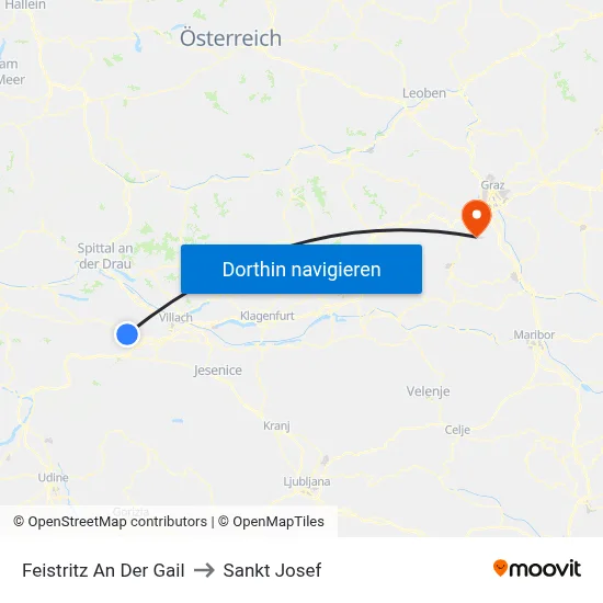 Feistritz An Der Gail to Sankt Josef map