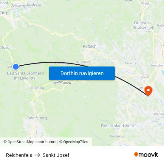 Reichenfels to Sankt Josef map