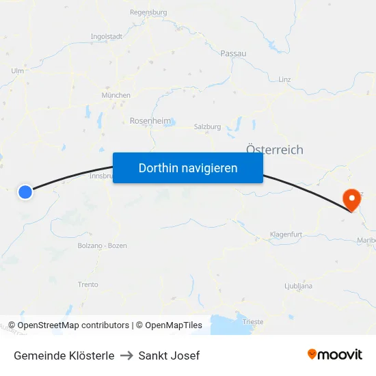 Gemeinde Klösterle to Sankt Josef map