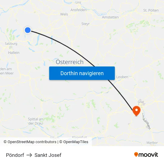 Pöndorf to Sankt Josef map