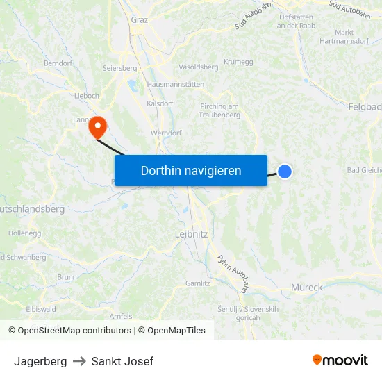 Jagerberg to Sankt Josef map
