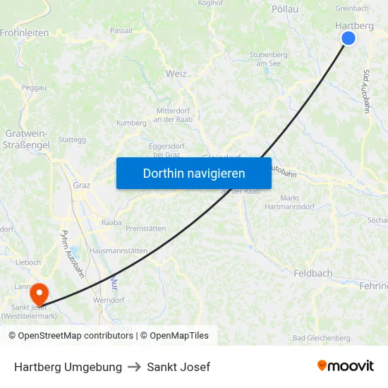 Hartberg Umgebung to Sankt Josef map