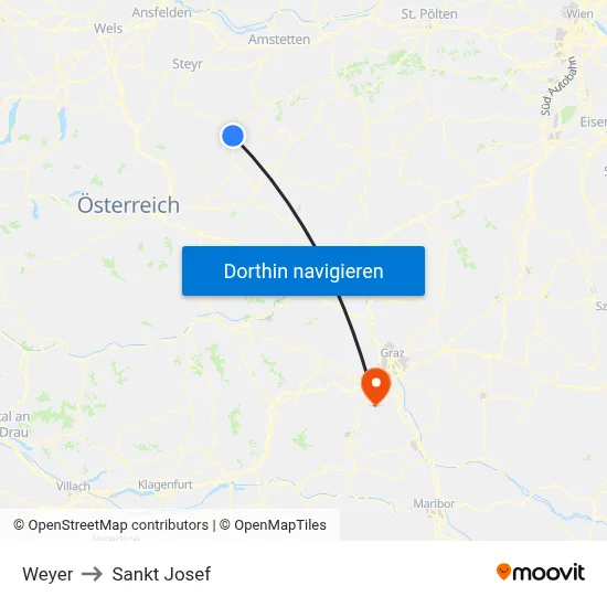 Weyer to Sankt Josef map