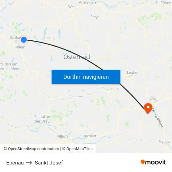 Ebenau to Sankt Josef map