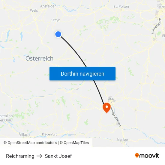 Reichraming to Sankt Josef map
