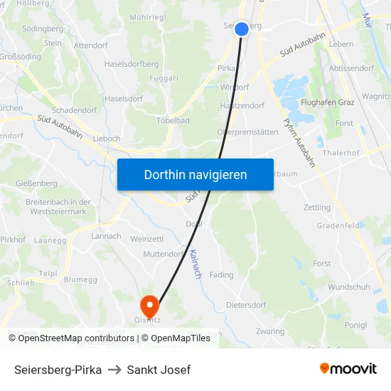 Seiersberg-Pirka to Sankt Josef map