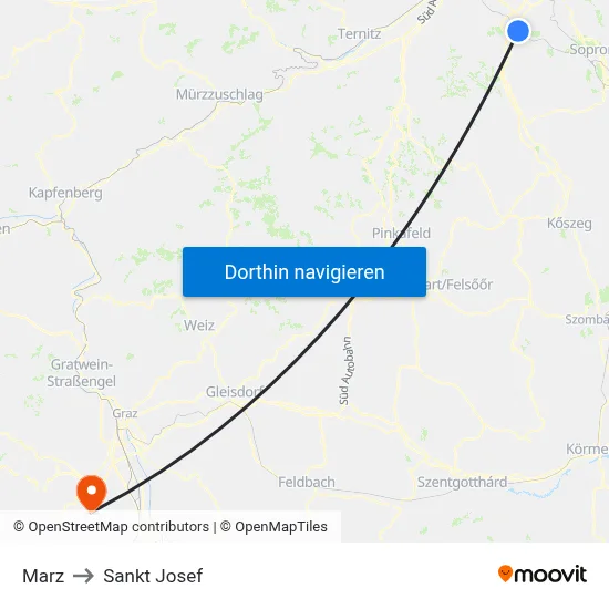 Marz to Sankt Josef map