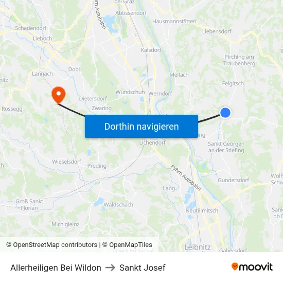 Allerheiligen Bei Wildon to Sankt Josef map