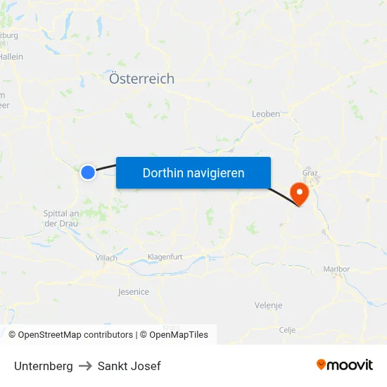 Unternberg to Sankt Josef map