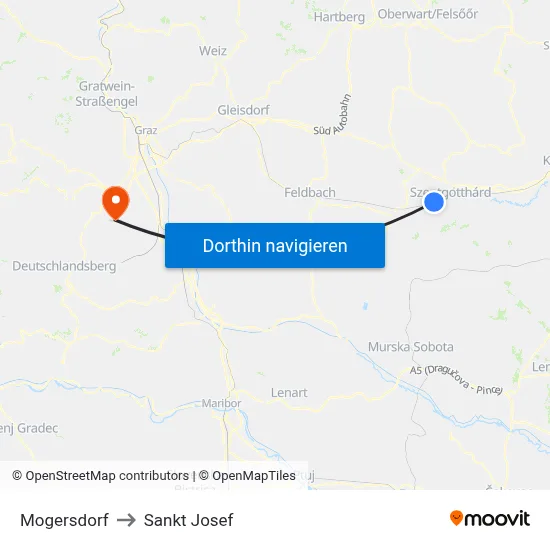 Mogersdorf to Sankt Josef map