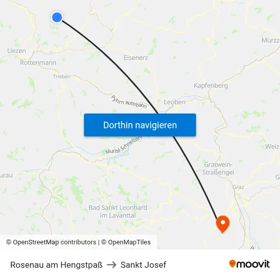 Rosenau am Hengstpaß to Sankt Josef map