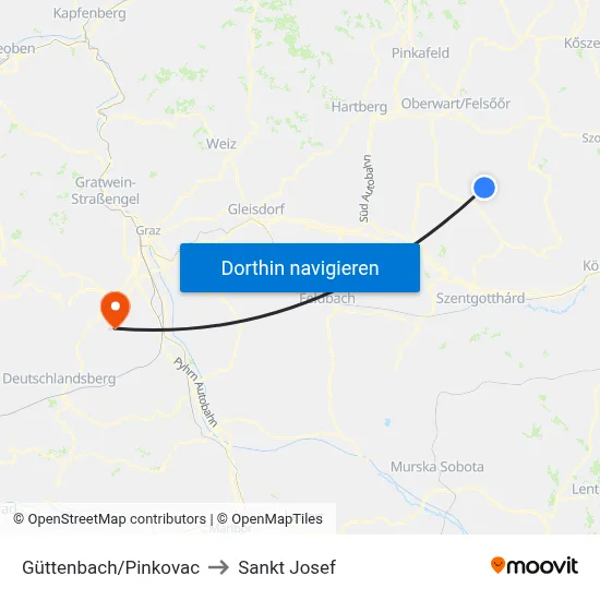 Güttenbach/Pinkovac to Sankt Josef map