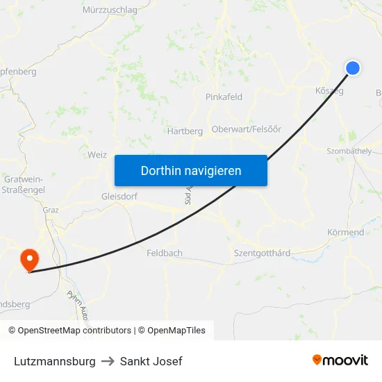 Lutzmannsburg to Sankt Josef map