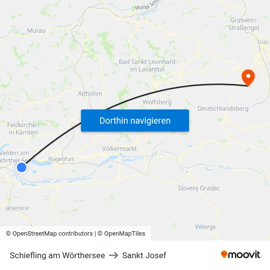 Schiefling am Wörthersee to Sankt Josef map