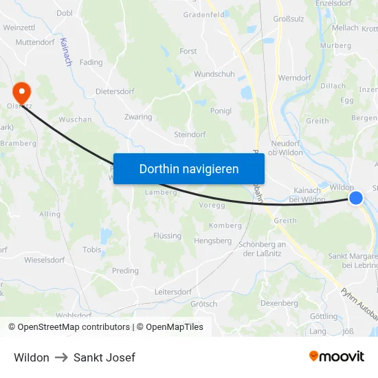 Wildon to Sankt Josef map