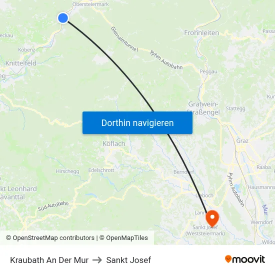 Kraubath An Der Mur to Sankt Josef map