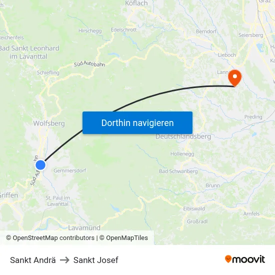 Sankt Andrä to Sankt Josef map