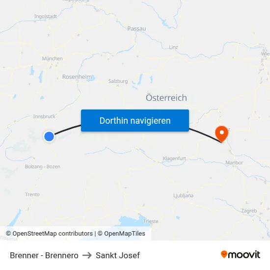 Brenner - Brennero to Sankt Josef map