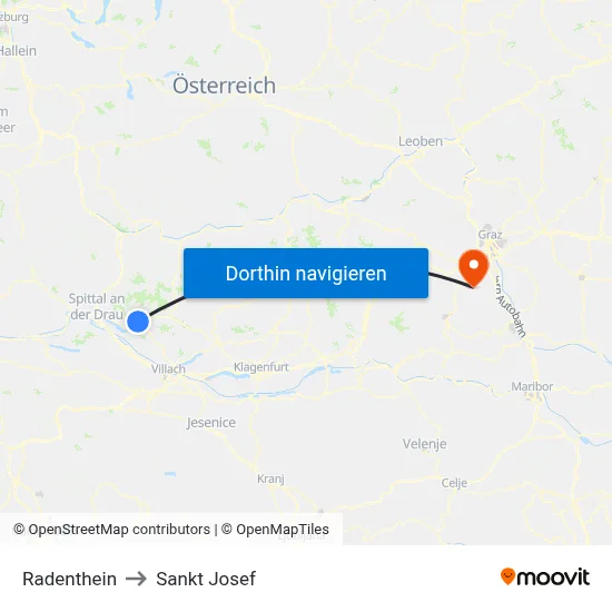 Radenthein to Sankt Josef map