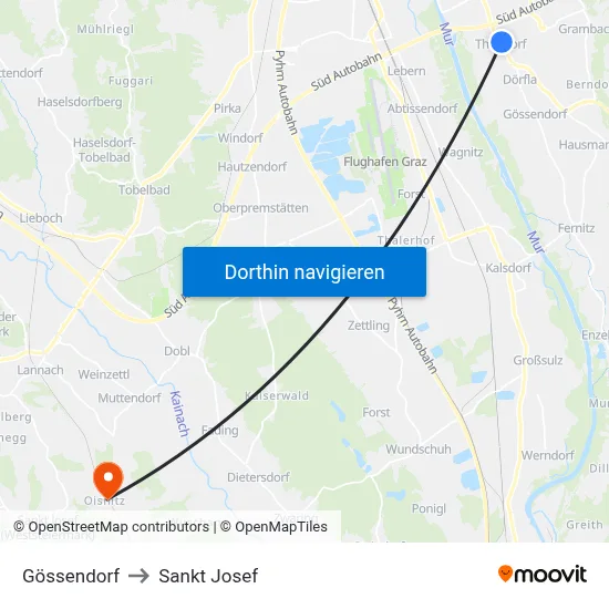 Gössendorf to Sankt Josef map