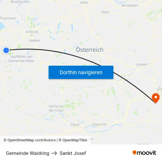 Gemeinde Waidring to Sankt Josef map