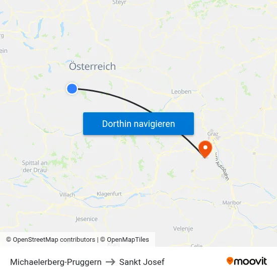 Michaelerberg-Pruggern to Sankt Josef map