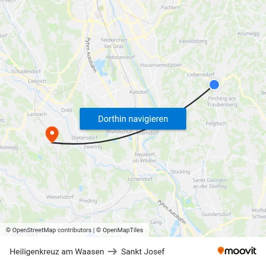 Heiligenkreuz am Waasen to Sankt Josef map